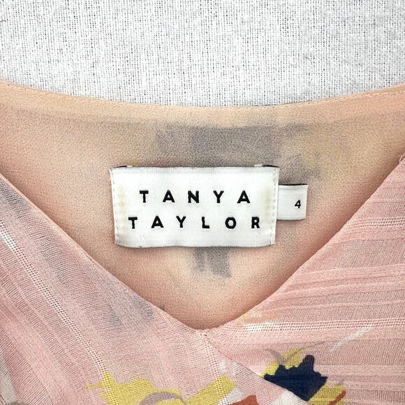 TANYA TAYLOR Chiara Silk Cold Shoulder Top Womens 4 Pink Abstract Floral Ruffle - Picture 12 of 16